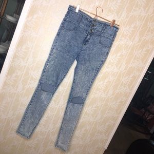 High Waited Acid Wash Ripped Skinny Jeans